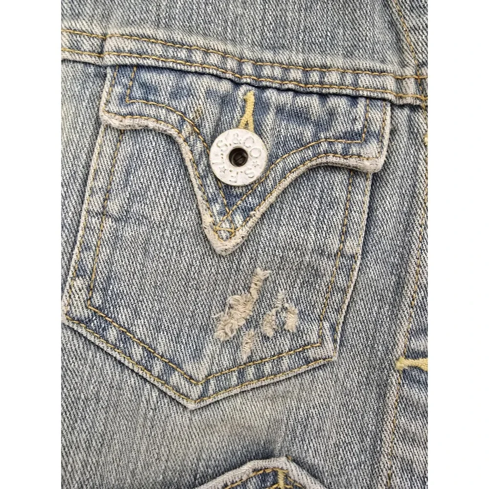 Levis Jeans Jacket Mens XL Blue Distressed Trucker Western Button Up Bleach Wash